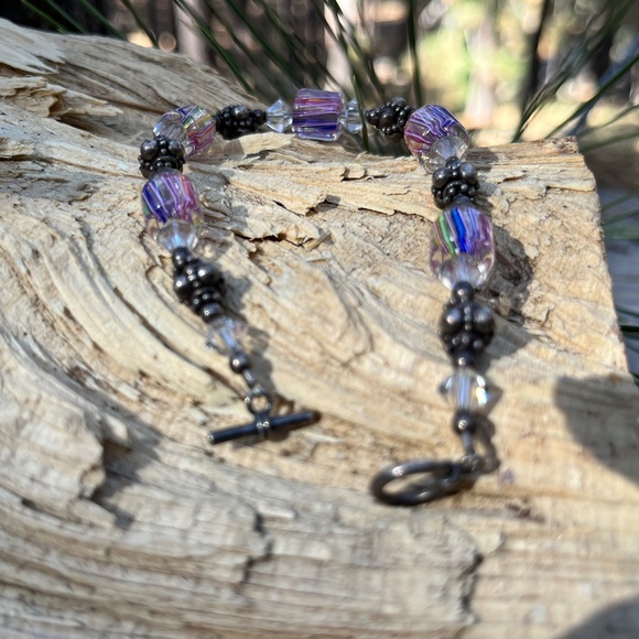 Artisan Murano Glass Crystals Metal Bracelet Vintage - Picture 4 of 6